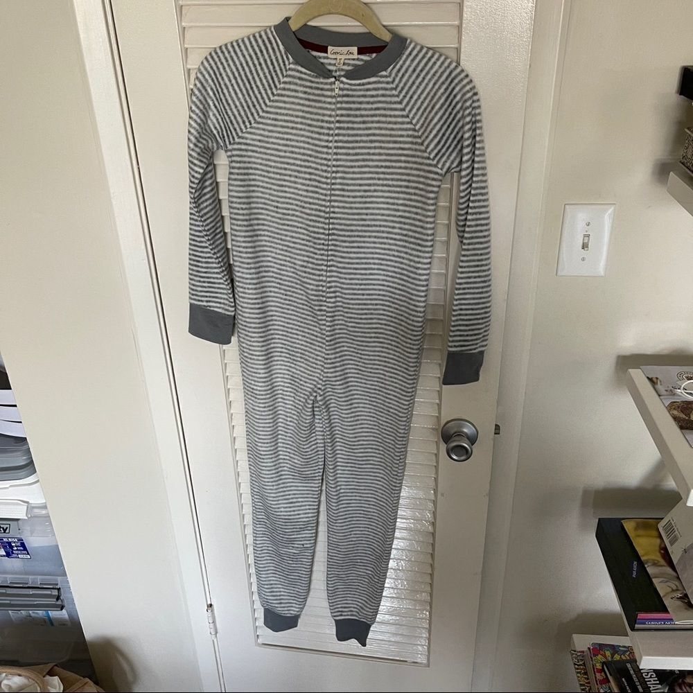 cosmic love fleece striped zip up onsie